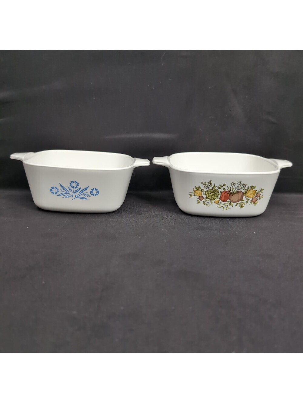 CorningWare Vintage P-43-B 70s Lot Blue Cornflower & Spice of Life Minis No Lids